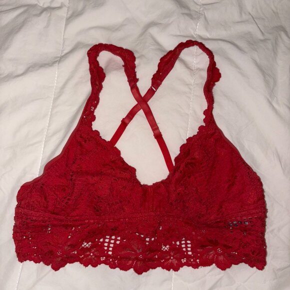 Aerie crochet-style bralette with adjustable straps, red, size large - Picture 2 of 6